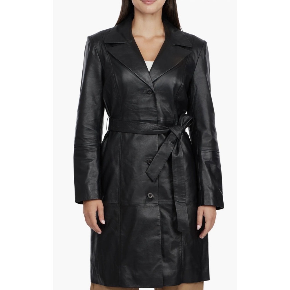 Badgley Mischka Leather Trench Coat Size L NWT
